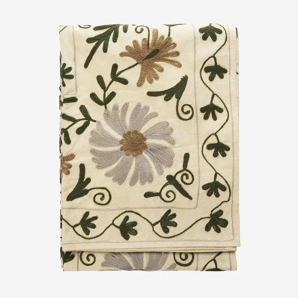 Madam Stolrz Suzan embroidered cotton throw ecru