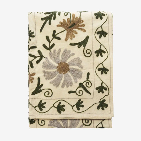 Madam Stolrz Suzan embroidered cotton throw ecru