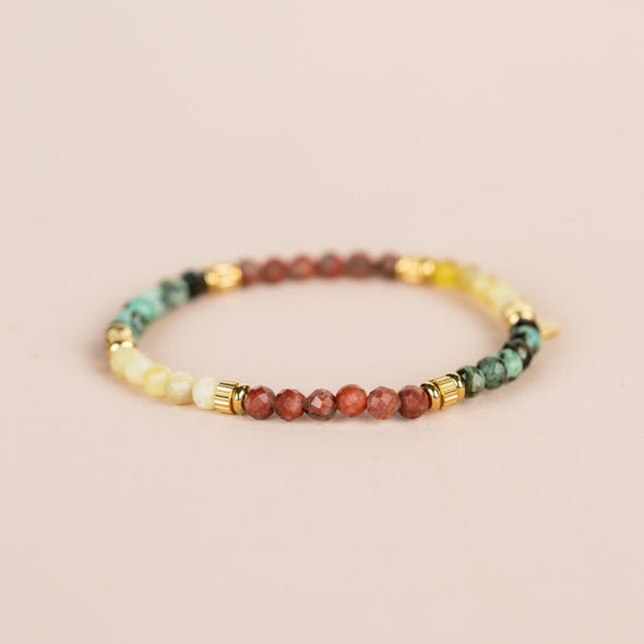 Bracelet Mookaite, Turquoise, Red Jasper, Ruby Zoiste, Citrine, Mother of Pearl