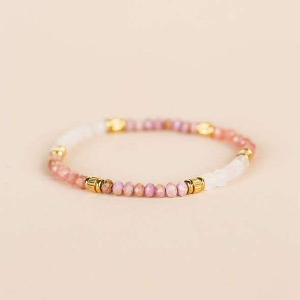 Bracelet Pink Tourmaline, Rhodonite, Rose Quartz, Strawberry Quartz, Mother of Pearl