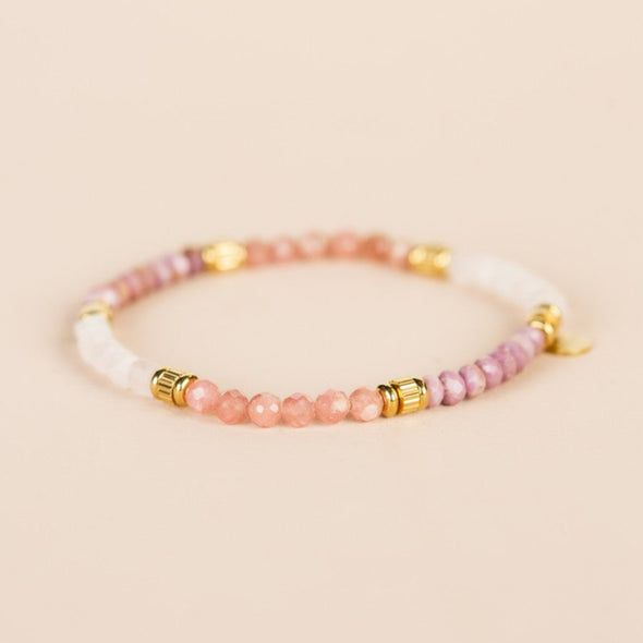 Bracelet Pink Tourmaline, Rhodonite, Rose Quartz, Strawberry Quartz, Mother of Pearl