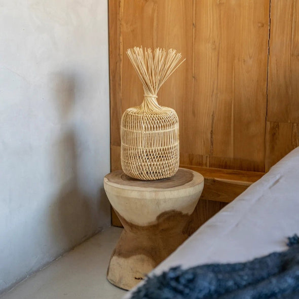woven rattan lamp bedroom styling