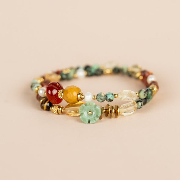 Elastic Wrap Bracelet Mookaite, Turquoise, Red Jasper, Ruby Zoisite and Citrine