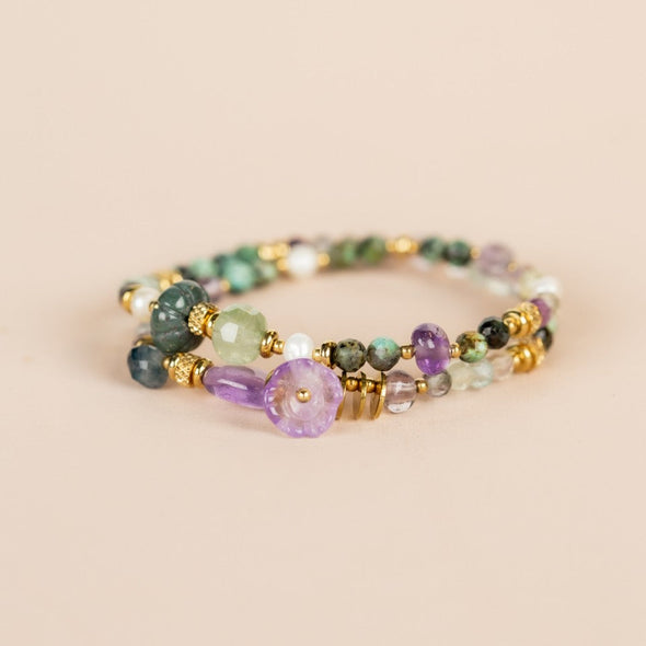 Elastic Wrap Bracelet Prenite, Emerald, Amethyst, Fluorite, Ruby Zoiste, Turquoise
