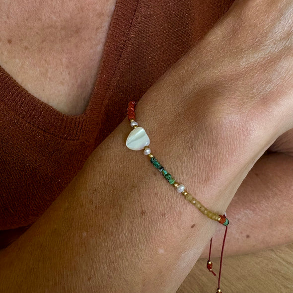 Gemstone Bracelet with Pearl Heart - Energy Stones