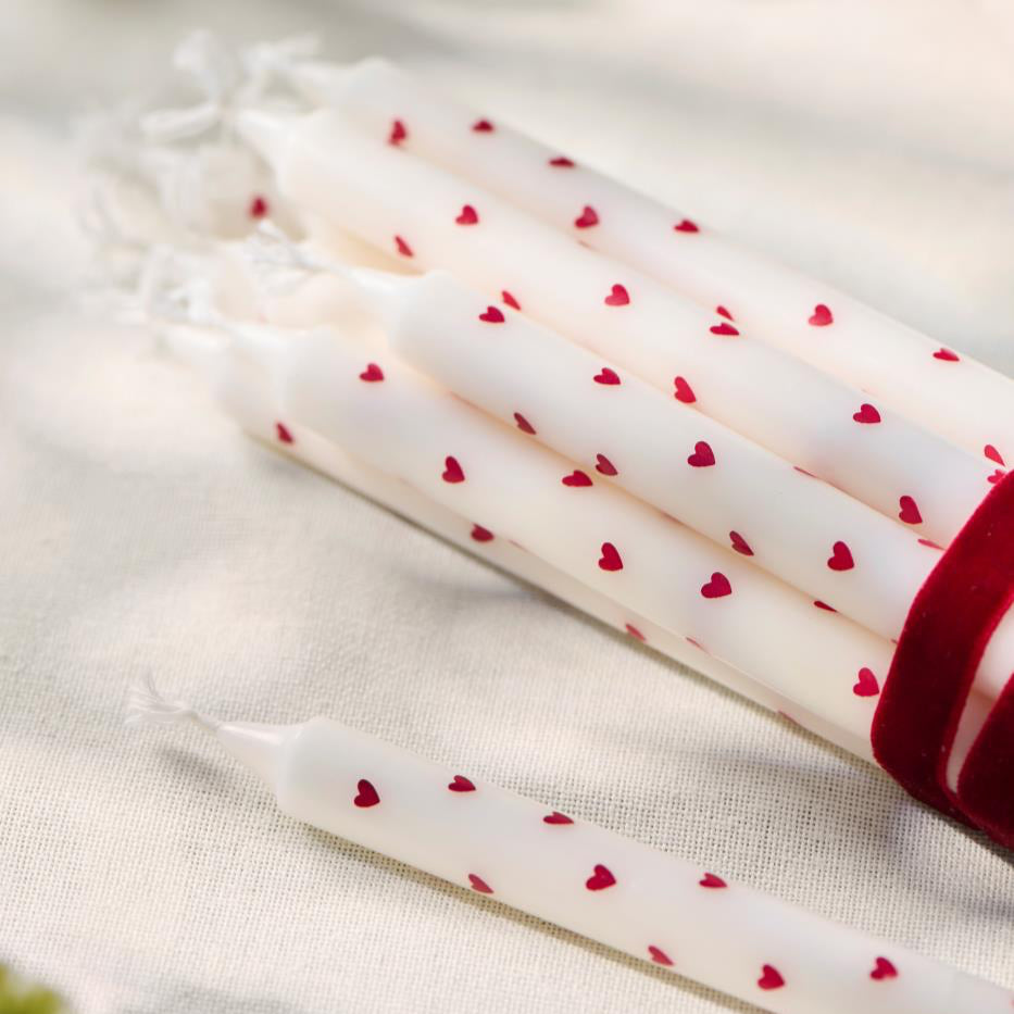 Ib Laursen taper candles white red hearts