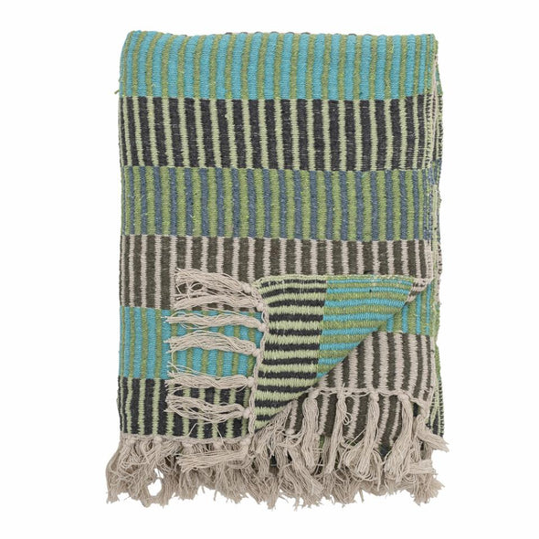 Isnel throw blue green grey geometrical stripes Bloomingville