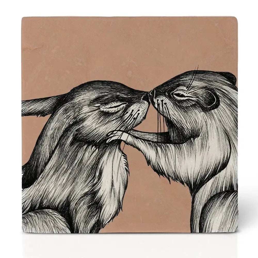 Ligarti natural stone coaster rabbit beaver tegelonderzetter
