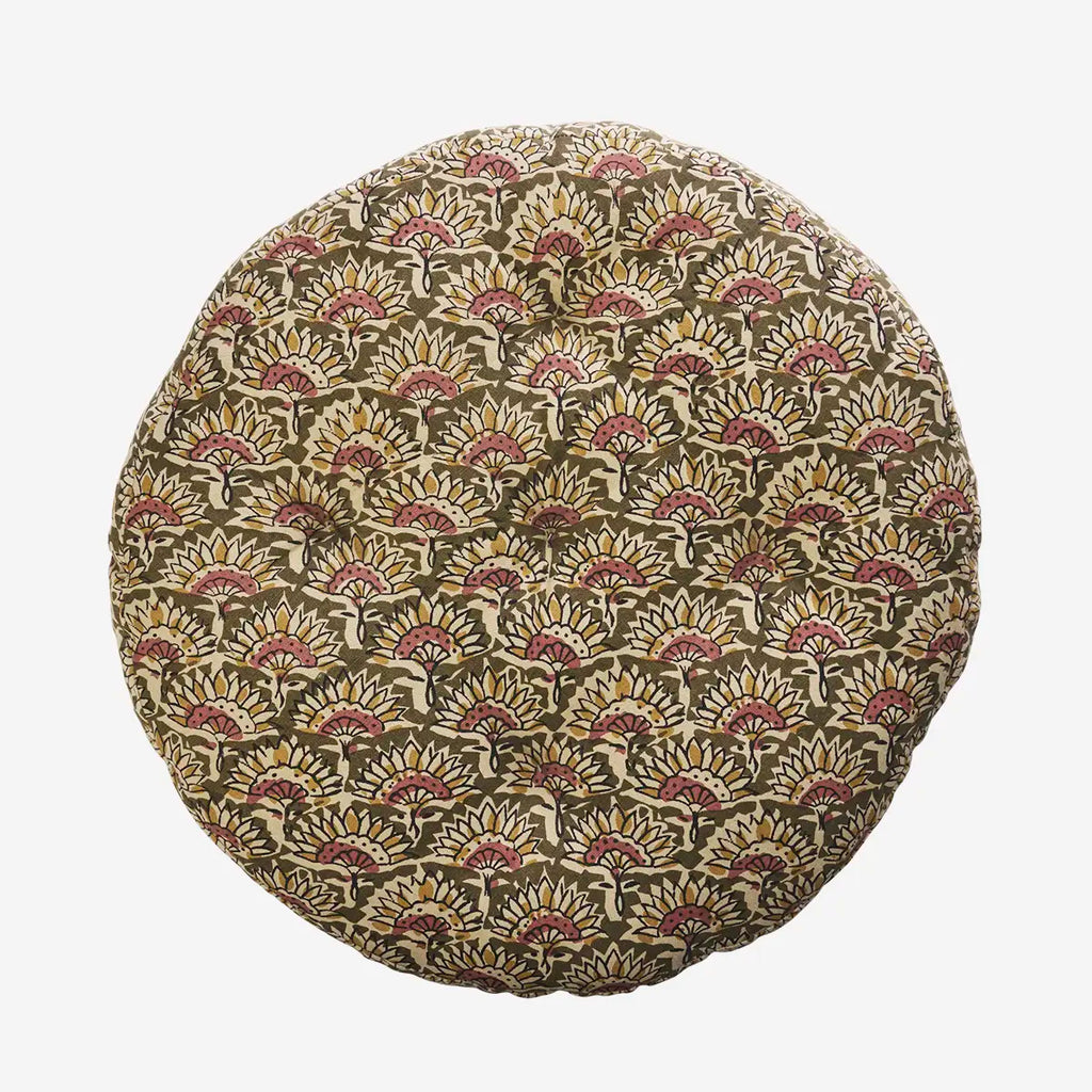 Madam Stoltz chair pad olive sand rose print