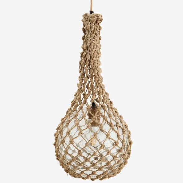 Madam Stoltz glass ceiling lamp with jute net