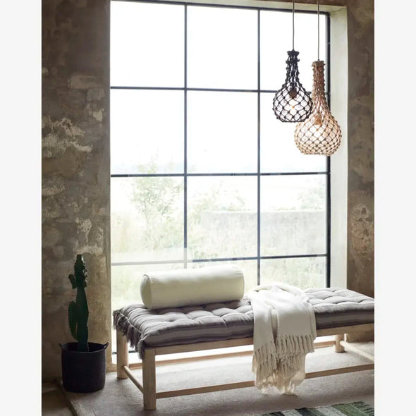 Madam Stoltz glass ceiling lamp with jute net boho interior