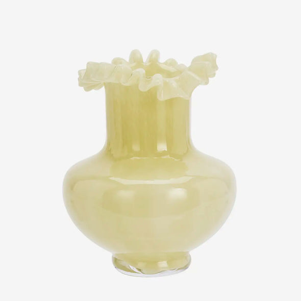 Madam Stoltz glass vase ruffled edge honey