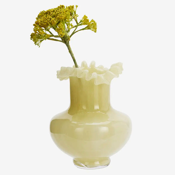 Madam Stoltz glass vase ruffled edge honey art deco