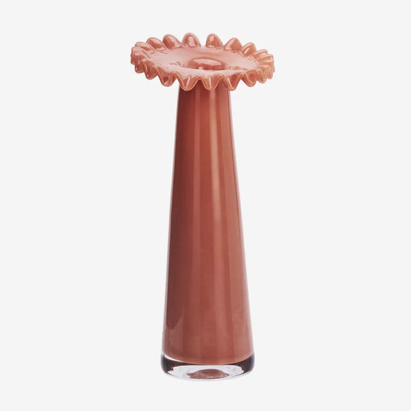 Madam Stoltz glass vase ruffled edge paprika