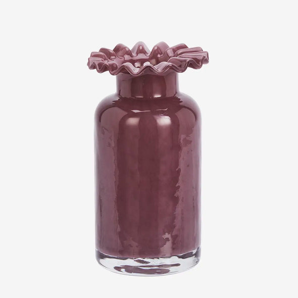 Madam Stoltz plum glass vase ruffled rim