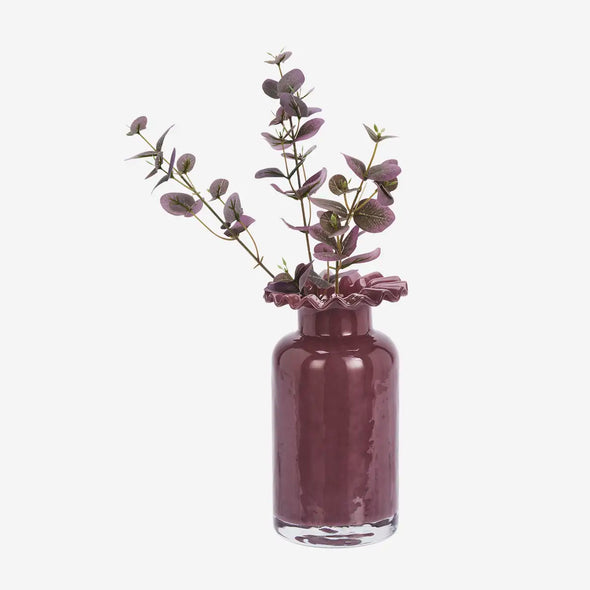 Madam Stoltz plum glass vase ruffled edge
