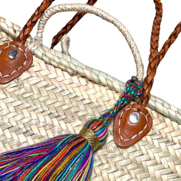 Moroccan shopper palm leaf colourful tassel