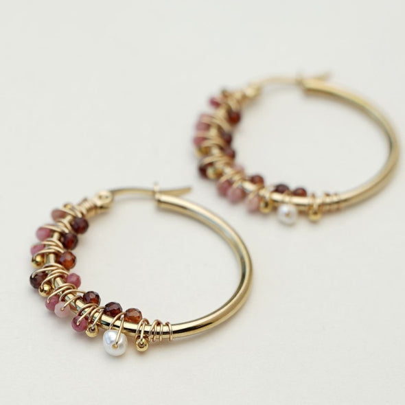 Muja Juma hoop earrings garnet gold plated ringen oorbellen granaat