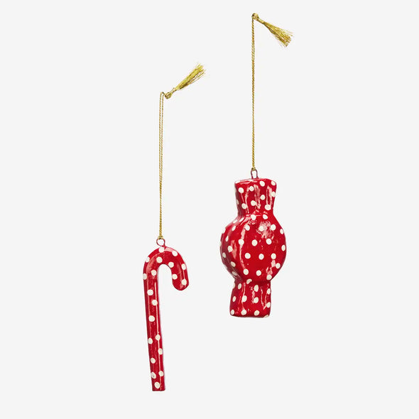 Red polka dot candy cane and sweet Christmas ornaments Madam Stoltz
