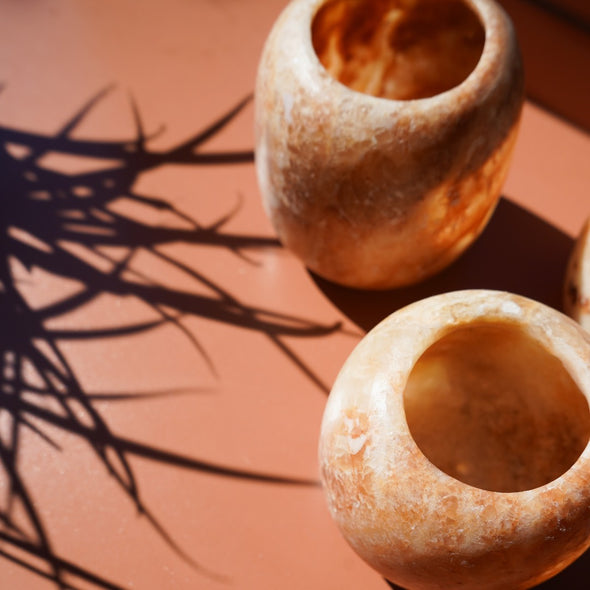 wax alabaster candle holder terra brown