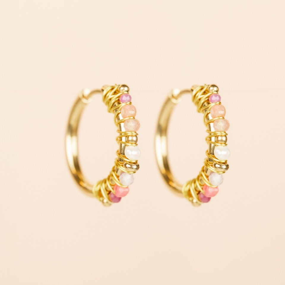 stainless steel earrings hoop beads gems