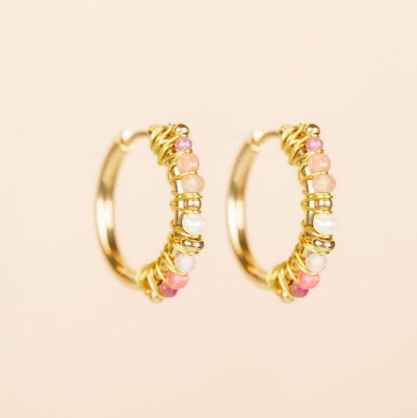 stainless steel earrings hoop beads gems