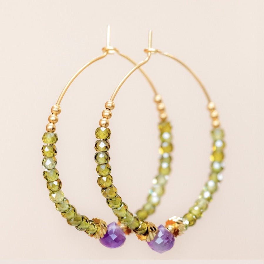 Muja Juma earrings hoop 30mm beaded green