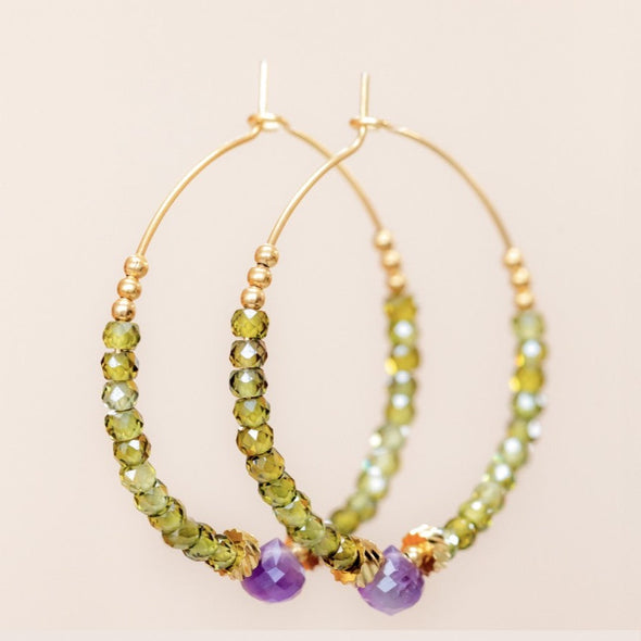 Muja Juma earrings hoop 30mm beaded green
