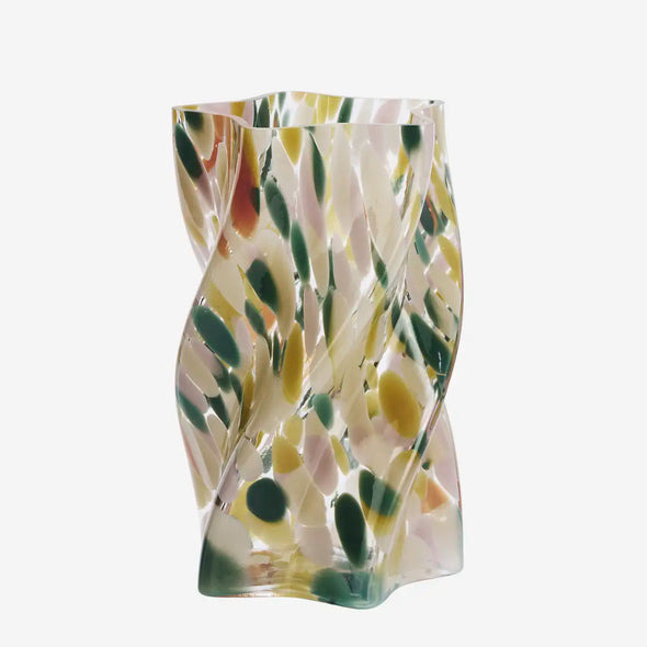 dotted glass vase with green and yellow