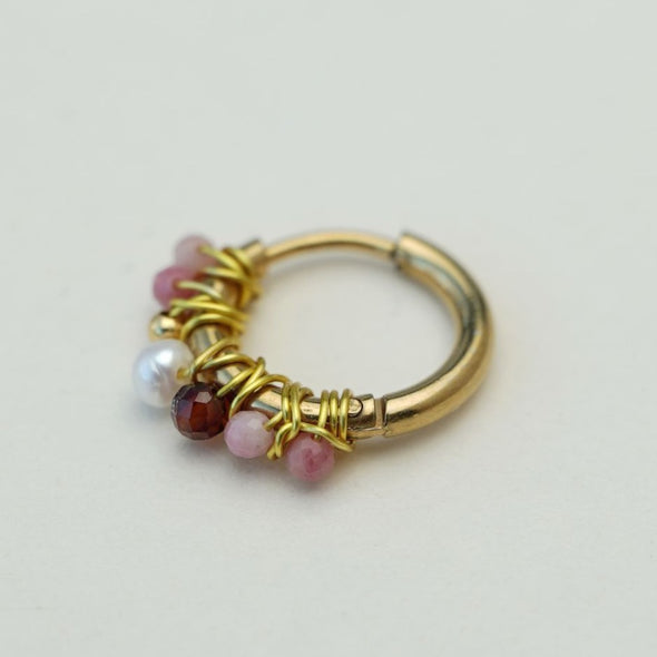 Muja Juma mini hoop earring rhodonite pearl gold thread