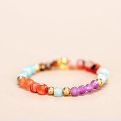 Elastic gemstone ring blue and purple