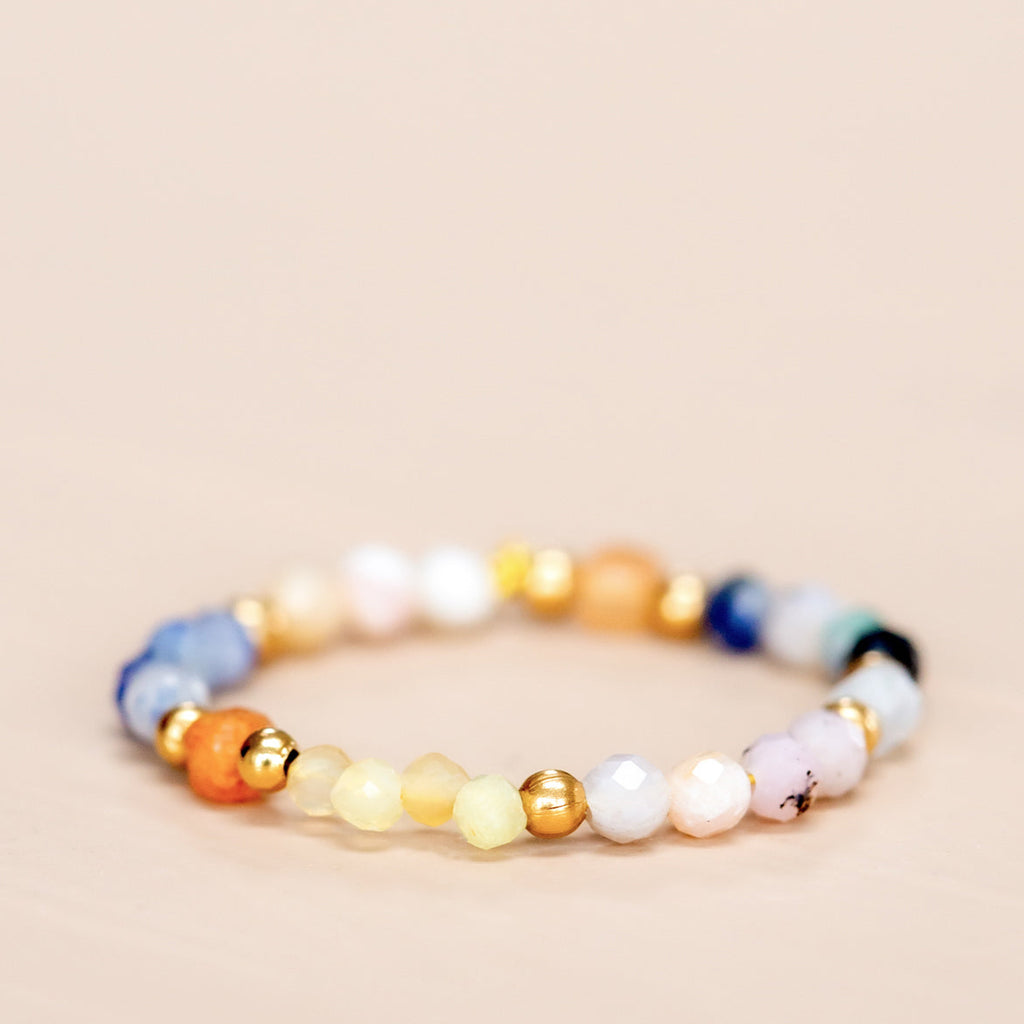 Elastic gemstone ring pink and yellow