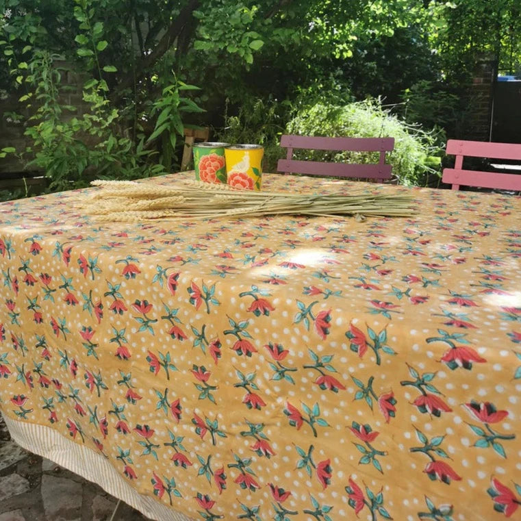 blockprint tablecloth yellow 250x150cm Curiosity Lab