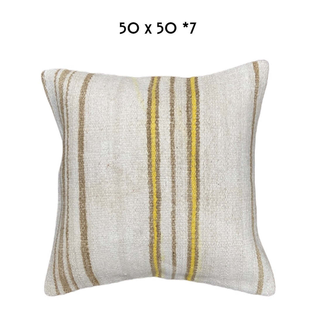 vintage hemp cushion 50x50cm Turkey yellow stripes natural