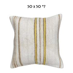 vintage hemp cushion 50x50cm Turkey yellow stripes natural
