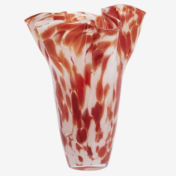 Glass vase with red and white marbled pattern Madam Stoltz