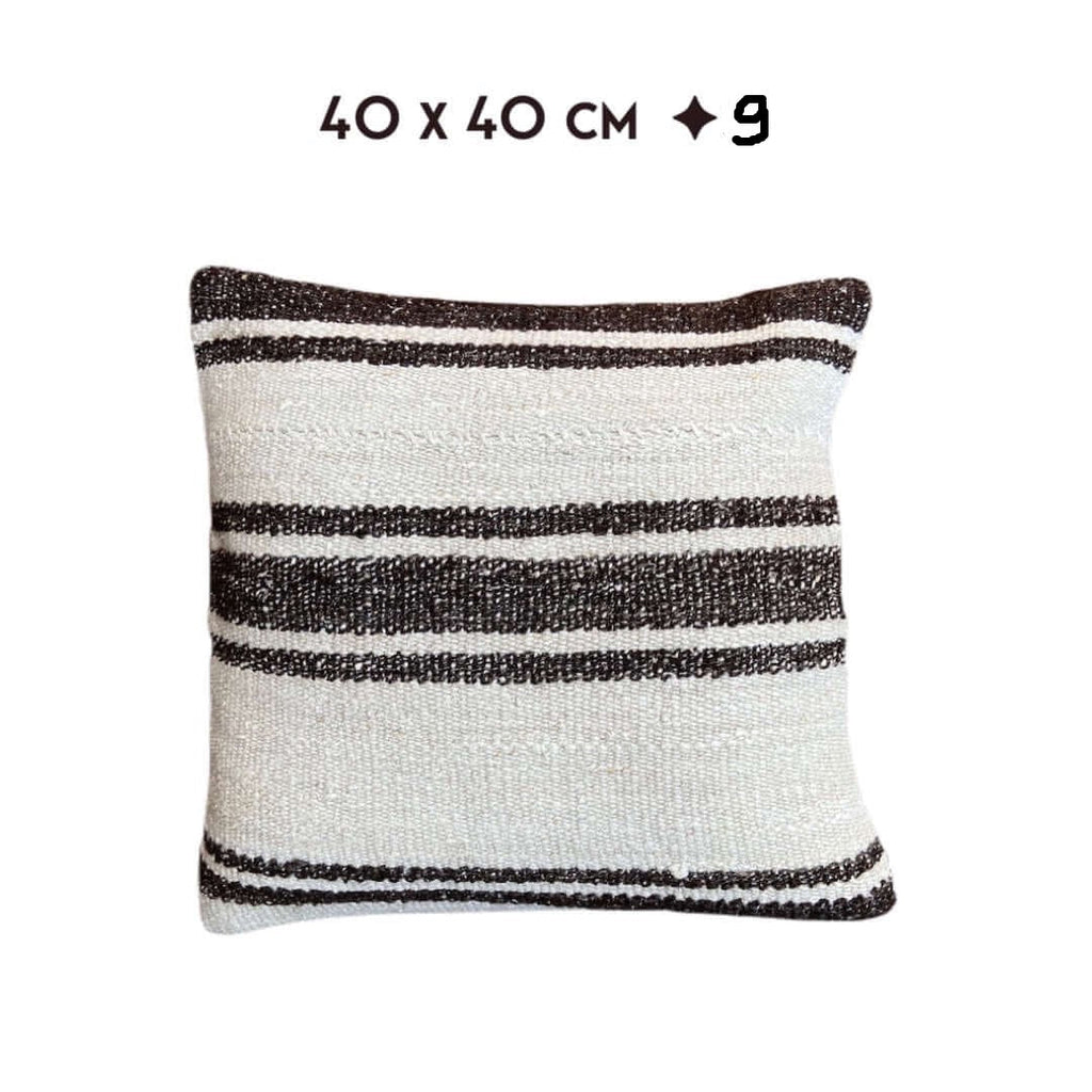 vintage kilim cushion Turkey white black stripes 40 x 40 cm Nadia Dafri organic eco sustainable handmade