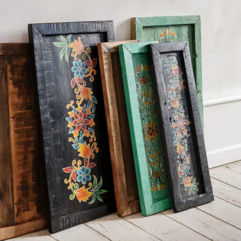 multiple recycled wooden trays