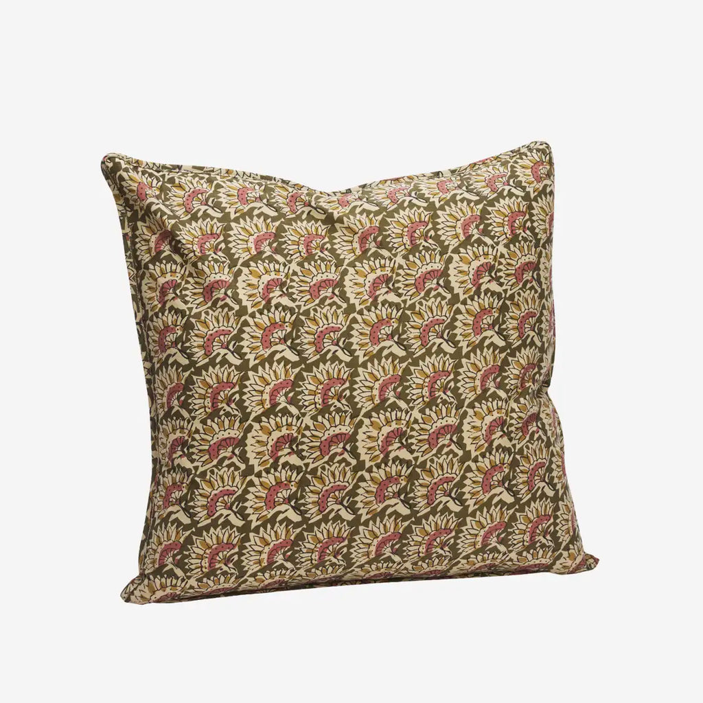 printed cushion cover in sand and green