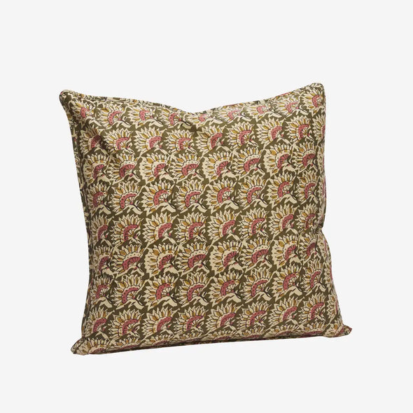 printed cushion cover in sand and green