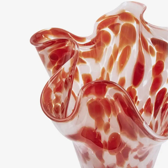 Glass vase with red and white marbled pattern Madam Stoltz