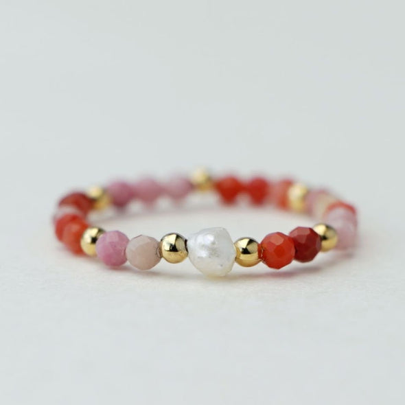 elastic ring Mujajuma red pink pearl gift