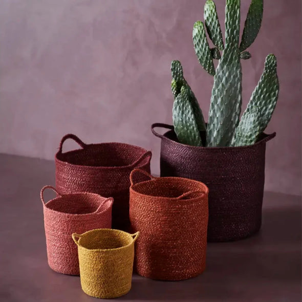 set of 5 seagrass baskets with handles Madam Stoltz