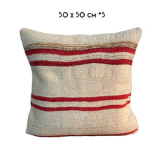 vintage kilim cushion red stripes 50x50cm Turkey Nadia Dafri