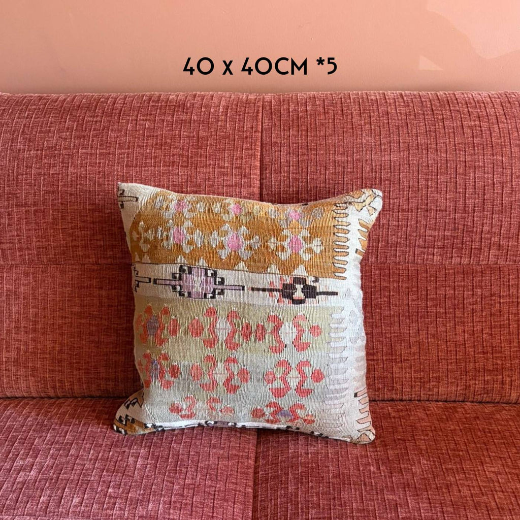 multi colored vintage kilim cushion pink and yellow Mayala Home