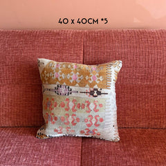 multi colored vintage kilim cushion pink and yellow Mayala Home