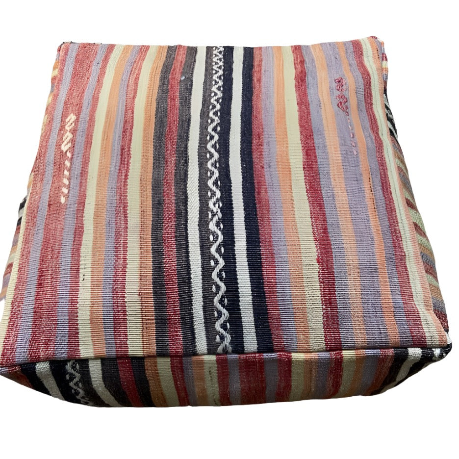 vintage kelim poef Turkije gestreept 60x60x25 cm