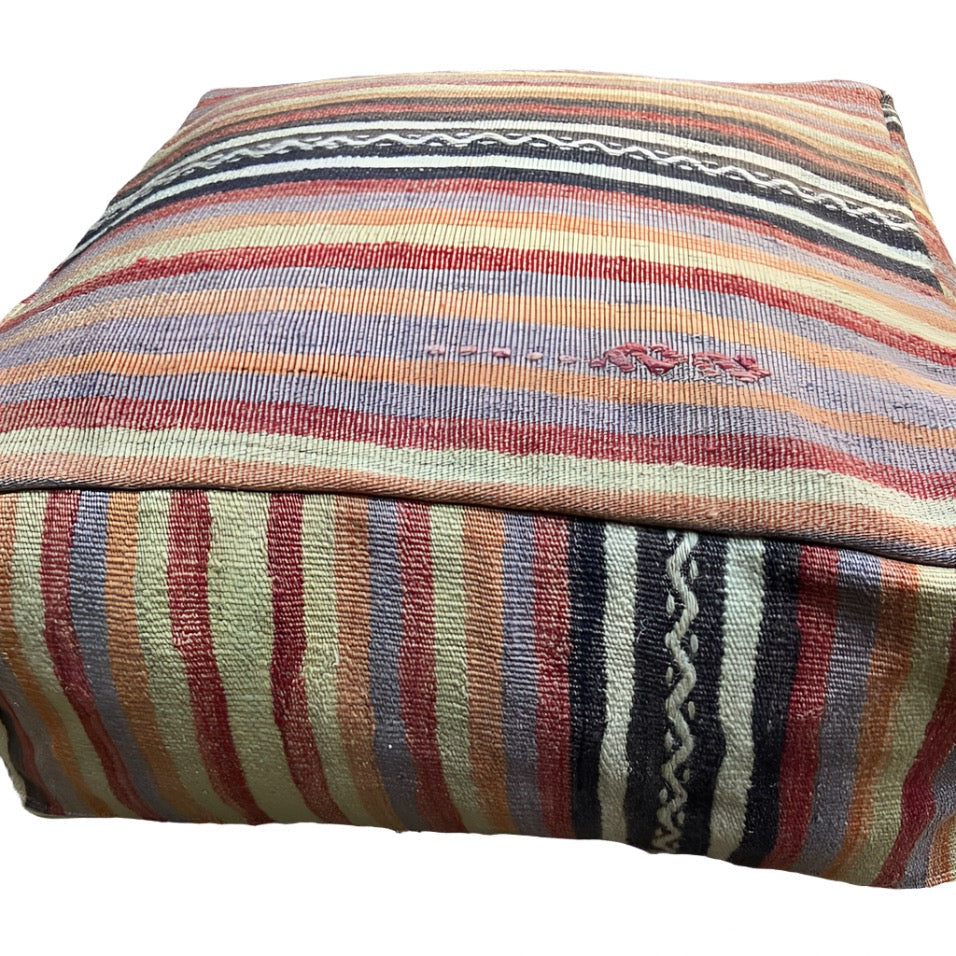 vintage kilim pouf Turkey stripes