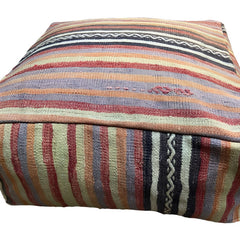 vintage kilim pouf Turkey stripes