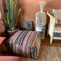 vintage kilim pouf unique handmade Turkey striped